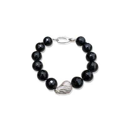 Protection  Bracelet – Black Onyx & Silver cubic zirconia Bead