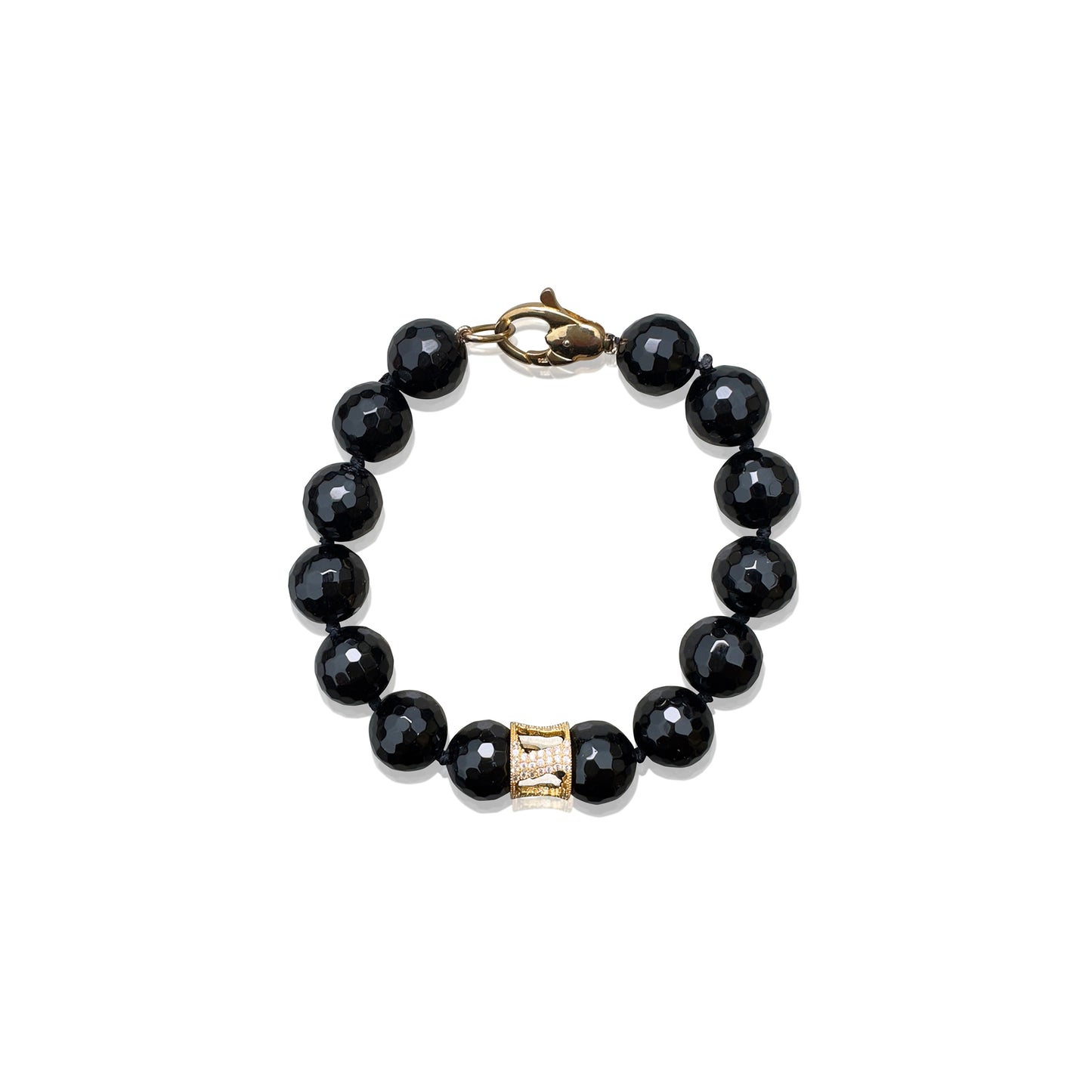 Protection  Bracelet – Black Onyx & Yellow Gold Cubic Zirconia Bead