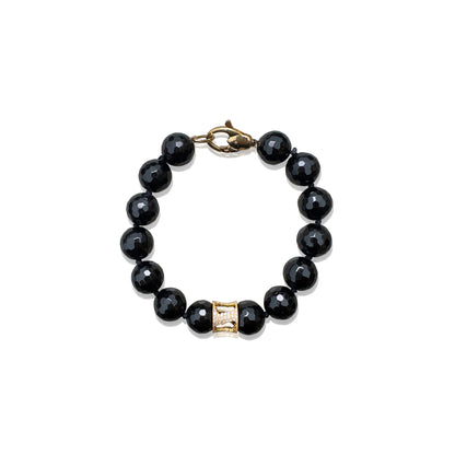 Protection  Bracelet – Black Onyx & Yellow Gold Cubic Zirconia Bead