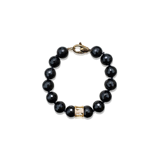 Protection  Bracelet – Black Onyx & Yellow Gold Cubic Zirconia Bead