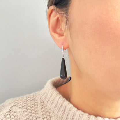 Protection Earring Matte Onyx Briolette & Sterling Silver