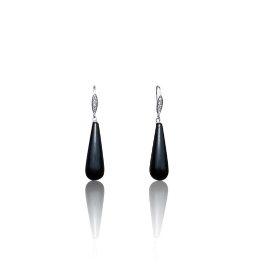 Protection Earring Matte Onyx Briolette & Sterling Silver